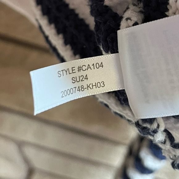 J.CREW Striped knit V-neck cardigan sweater Cotton Blue White Large coastal - Picture 6 of 10